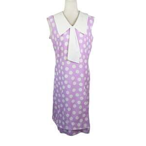 Vintage 70s Fritzi Lavender Purple and White Polka Dot Collar Dress